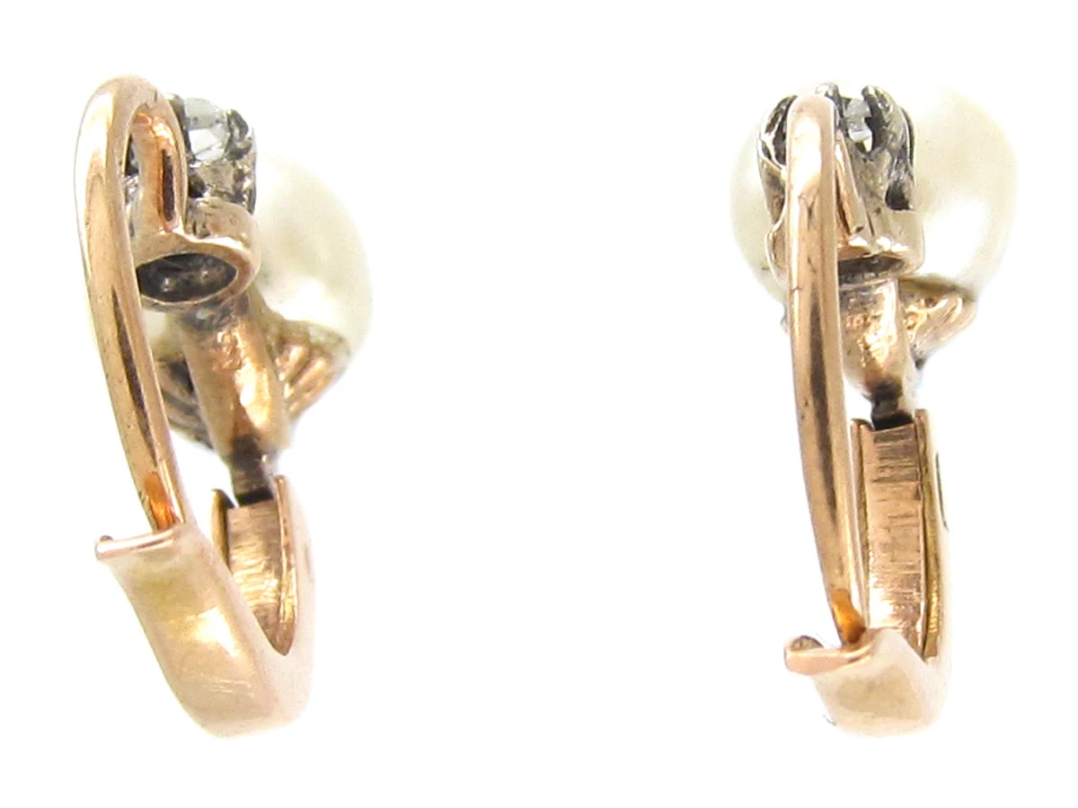 Edwardian 18ct Gold, Rose Diamond & Pearl Earrings 6 Edwardian 18ct Gold, Rose Diamond & Pearl Earrings - Image 4
