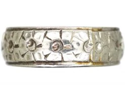 Art Deco Wide Platinum Wedding Ring With Flower Detail