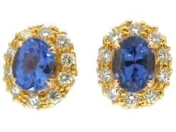 18ct Gold Tanzanite ​& Diamond Cluster Earrings