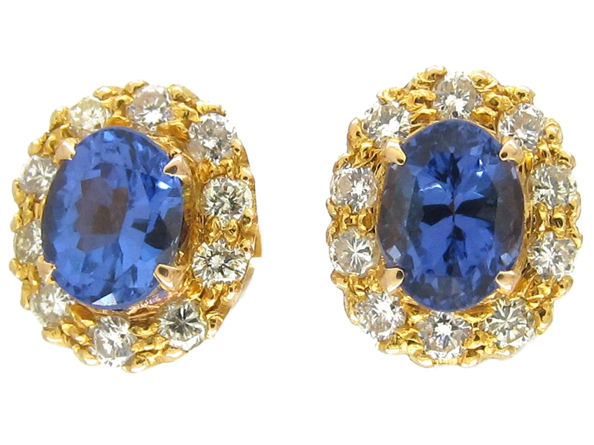 18ct Gold Tanzanite & Diamond Cluster Earrings 3 18ct Gold Tanzanite & Diamond Cluster Earrings