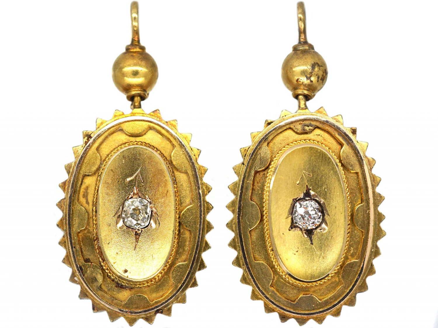 Victorian 15ct Gold Drop Earrings Set With Diamonds 3 Victorian 15ct Gold Drop Earrings Set With Diamonds