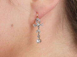 Edwardian Diamond Bow & Leaf Drop Earrings 7 Edwardian Diamond Bow & Leaf Drop Earrings -Antique Jewellery Company 2e5d2c80 41a