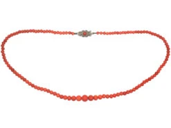 Coral Bead Necklace With Silver & Coral Clasp