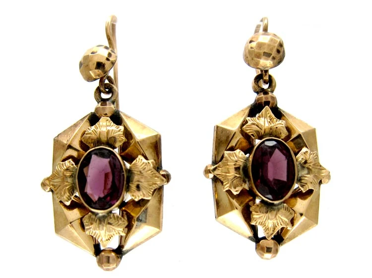 Garnet 15ct Gold Victorian Earrings 3 Garnet 15ct Gold Victorian Earrings