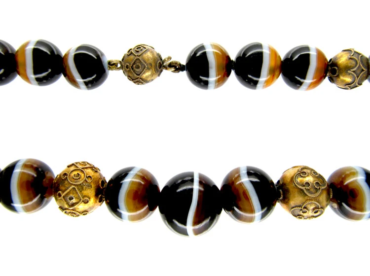 Onyx & Silver Gilt Bead Necklace 3 Onyx & Silver Gilt Bead Necklace