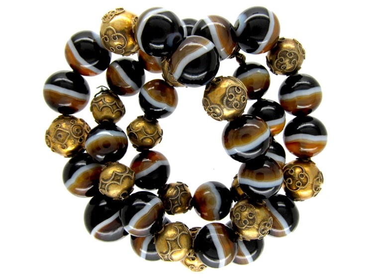 Onyx & Silver Gilt Bead Necklace 4 Onyx & Silver Gilt Bead Necklace - Image 2