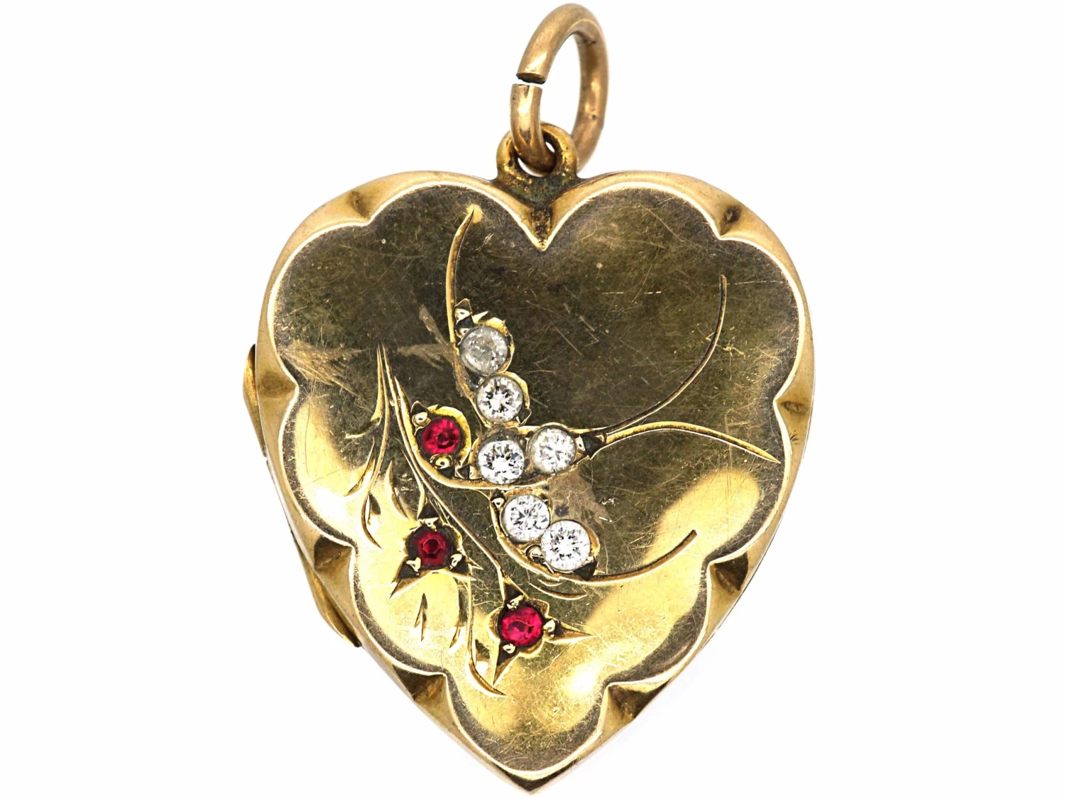 Edwardian 9ct Back & Front Heart Shaped Locket With Swallow Motif Set With Garnets & Paste 3 Edwardian 9ct Back & Front Heart Shaped Locket With Swallow Motif Set With Garnets & Paste