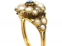 Regency 15ct Gold Natural Split Pearl & Carved Banded Onyx Forget Me Not Ring -Antique Jewellery Company 31567f37 dsc08165 scaled 1