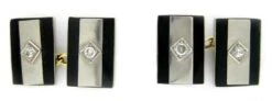 18ct White Gold, Onyx & Diamond Cufflinks