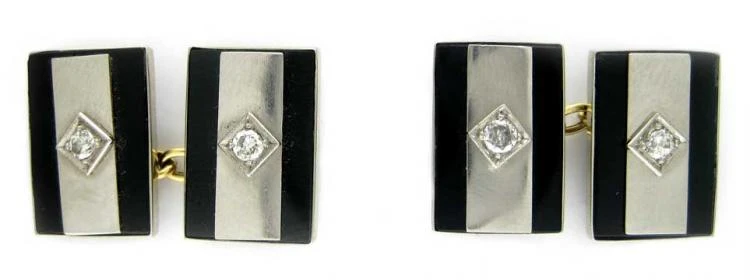 18ct White Gold, Onyx & Diamond Cufflinks 3 18ct White Gold, Onyx & Diamond Cufflinks