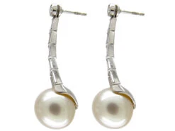 Large Cultured Pearl & Diamond Drop Earrings -Antique Jewellery Company 327c
