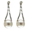 Large Cultured Pearl & Diamond Drop Earrings -Antique Jewellery Company 327d