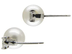 Large Cultured Pearl & Diamond Earstuds 10 Large Cultured Pearl & Diamond Earstuds -Antique Jewellery Company 329a