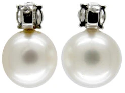 Large Cultured Pearl & Diamond Earstuds 9 Large Cultured Pearl & Diamond Earstuds -Antique Jewellery Company 329b