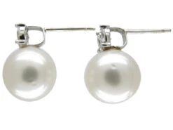 Large Cultured Pearl & Diamond Earstuds 8 Large Cultured Pearl & Diamond Earstuds -Antique Jewellery Company 329c