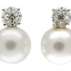 Large Cultured Pearl & Diamond Earstuds -Antique Jewellery Company 329d