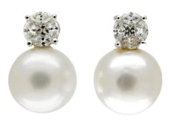 Large Cultured Pearl & Diamond Earstuds
