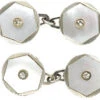 Art Deco 18ct White Gold Mother Of Pearl & Diamond Cufflinks -Antique Jewellery Company 32fee5c1 dsc05293