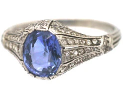 Art Deco Platinum, Ceylon Sapphire & Rose Diamond Ring 15 Art Deco Platinum, Ceylon Sapphire & Rose Diamond Ring -Antique Jewellery Company 33101451 dsc01819 scaled 1