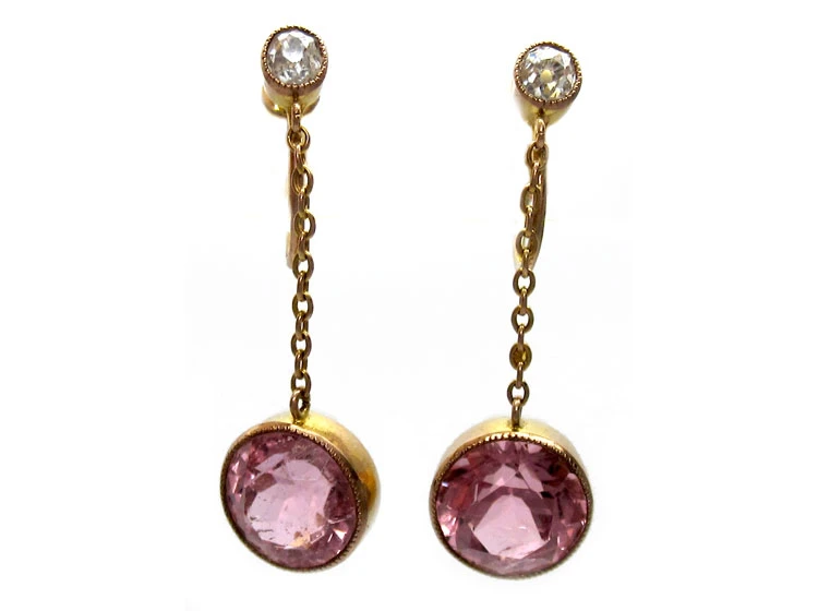 Pink Tormaline Diamond Drop Earrings 3 Pink Tormaline Diamond Drop Earrings