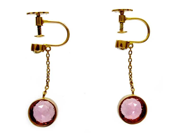 Pink Tormaline Diamond Drop Earrings 4 Pink Tormaline Diamond Drop Earrings - Image 2
