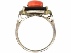 Art Deco 18ct White Gold Coral, Onyx And Diamond Ring 12 Art Deco 18ct White Gold Coral, Onyx And Diamond Ring -Antique Jewellery Company 344b05cb dsc06284 scaled 1