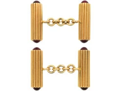 French Art Deco 18ct Gold & Cabochon Ruby Cufflinks