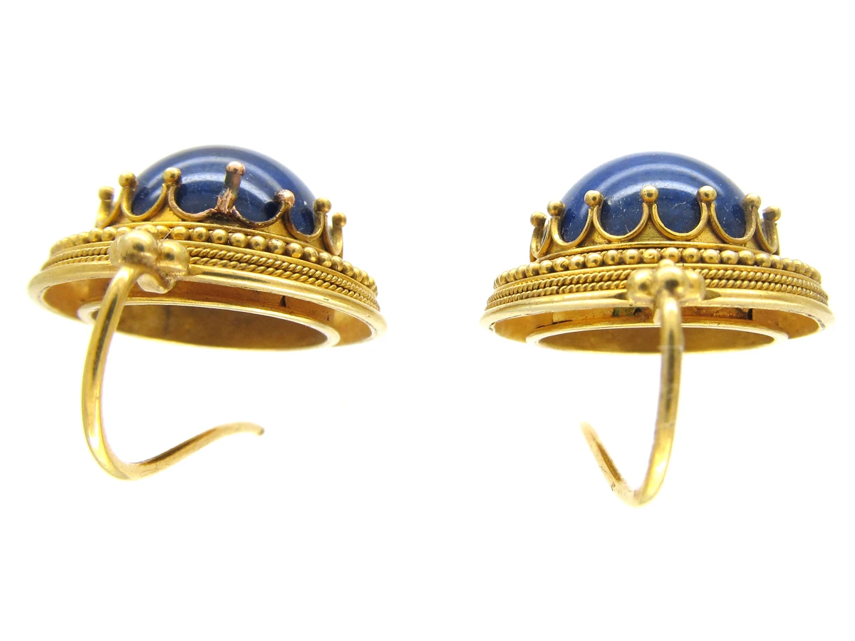 Victorian 18ct Gold & Lapis Lazuli Earrings 6 Victorian 18ct Gold & Lapis Lazuli Earrings - Image 4