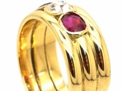 Retro 18ct Gold, Red, White & Blue Gem Set Ring -Antique Jewellery Company 34d64a0c vintage three stone sapphire diamond ruby 18ct gold ring6 scaled 1
