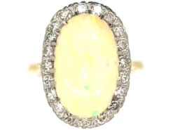Large Opal & Diamond 18ct Gold Oval Ring