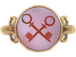 Victorian 9ct Gold Signet Ring Set With A Carnelian With Intaglio Of Two Cross Keys
