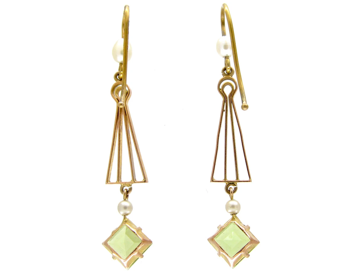 Peridot & Pearl Drop Earrings 4 Peridot & Pearl Drop Earrings - Image 2