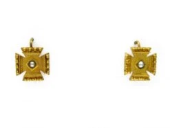 15ct Gold & Pearl Maltese Cross Earrings