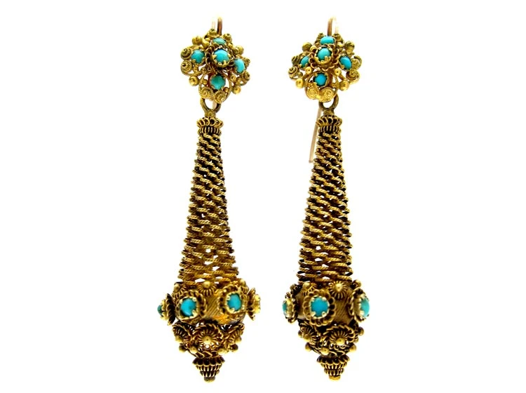 Regency 18ct Gold & Turquoise Drop Earrings 3 Regency 18ct Gold & Turquoise Drop Earrings