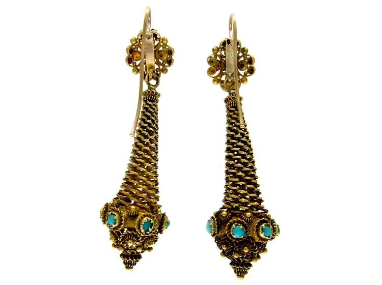 Regency 18ct Gold & Turquoise Drop Earrings 4 Regency 18ct Gold & Turquoise Drop Earrings - Image 2