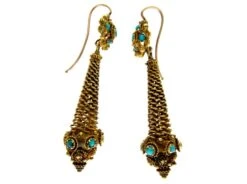 Regency 18ct Gold & Turquoise Drop Earrings 7 Regency 18ct Gold & Turquoise Drop Earrings -Antique Jewellery Company 35c1282569926 387