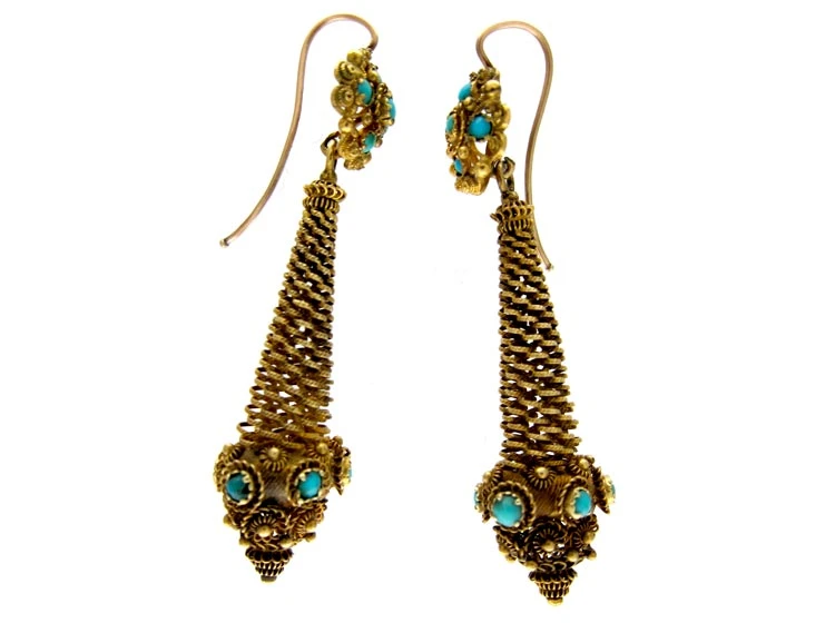Regency 18ct Gold & Turquoise Drop Earrings 5 Regency 18ct Gold & Turquoise Drop Earrings - Image 3