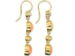Edwardian 15ct Gold, Angel Skin Coral & Natural Split Pearl Drop Earrings 5 Edwardian 15ct Gold, Angel Skin Coral & Natural Split Pearl Drop Earrings -Antique Jewellery Company 35e699fc dsc08535 scaled 1