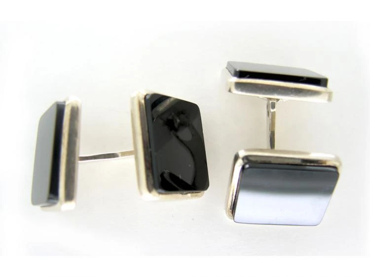 Art Deco Onyx Silver Cufflinks 3 Art Deco Onyx Silver Cufflinks