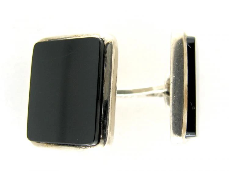 Art Deco Onyx Silver Cufflinks 4 Art Deco Onyx Silver Cufflinks - Image 2