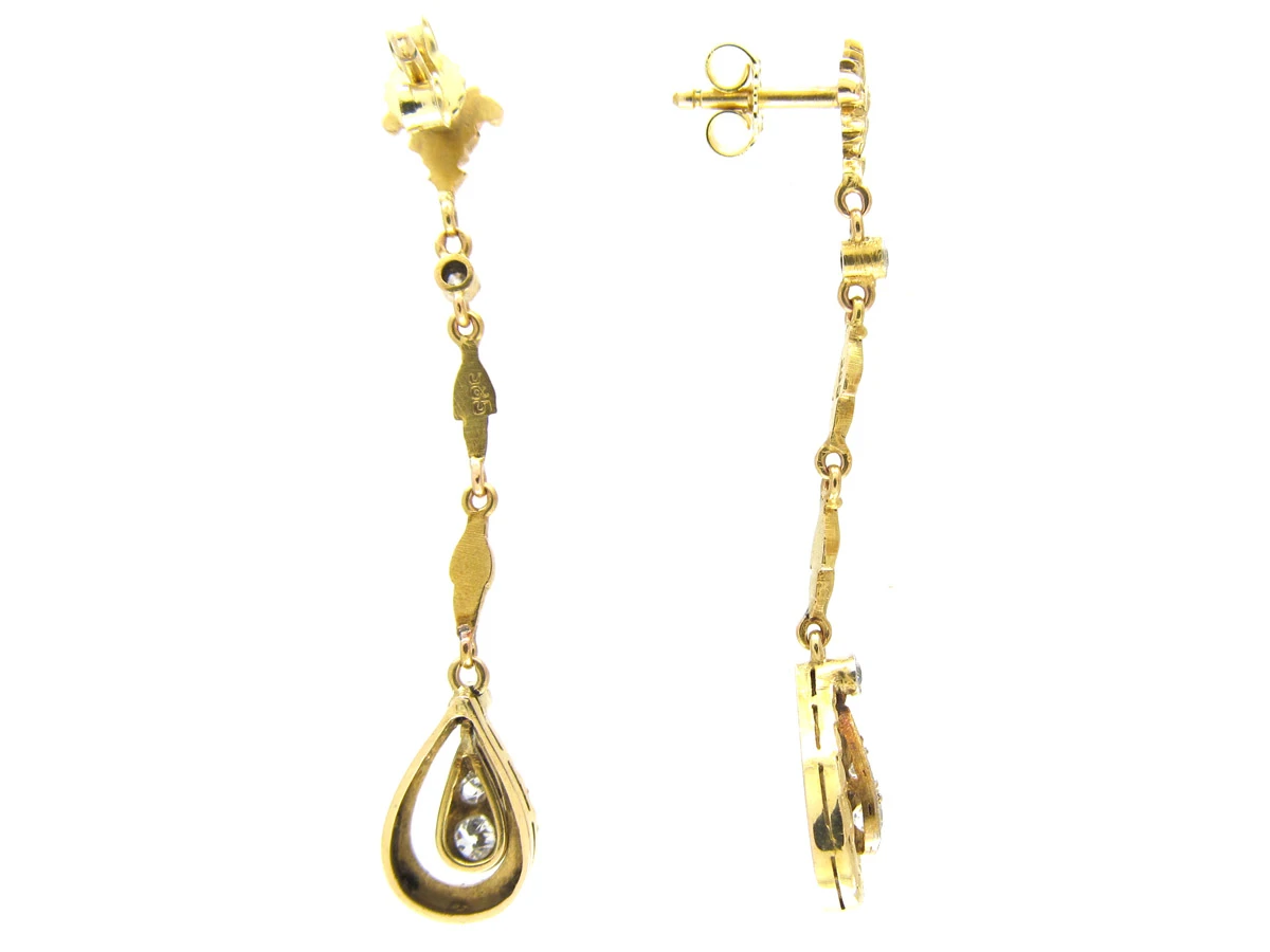 Austrian 14ct Gold & Diamond Edwardian Drop Earrings 5 Austrian 14ct Gold & Diamond Edwardian Drop Earrings - Image 3