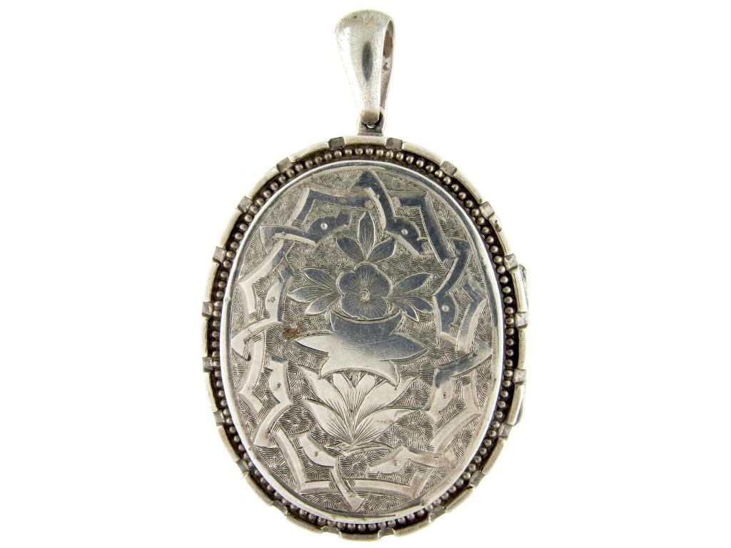 Engraved Victorian Silver Locket Pendant 3 Engraved Victorian Silver Locket Pendant