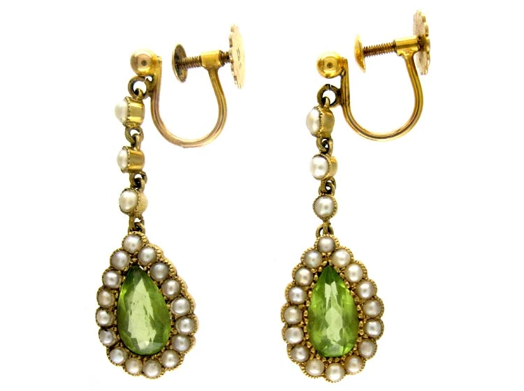 Peridot & Pearl 15ct Drop Earrings 3 Peridot & Pearl 15ct Drop Earrings