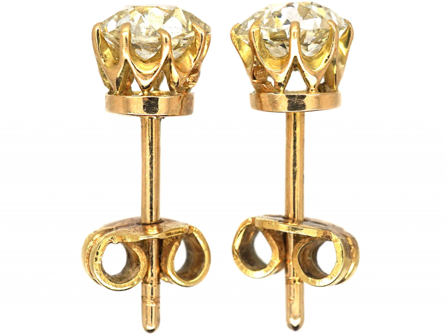 18ct Gold Old Mine Cut Solitaire Earrings 4 18ct Gold Old Mine Cut Solitaire Earrings - Image 2