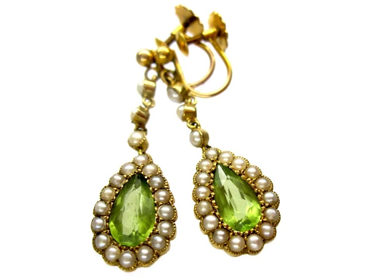 Peridot & Pearl 15ct Drop Earrings 5 Peridot & Pearl 15ct Drop Earrings - Image 3