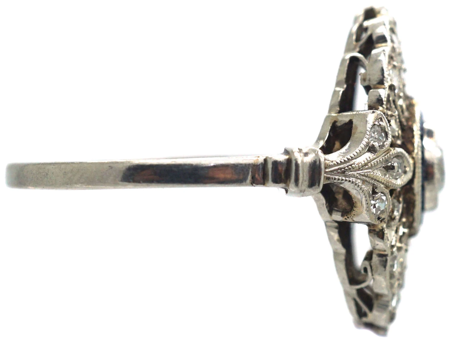 Art Deco Platinum, Sapphire & Diamond Target & Feather Style Ring 8 Art Deco Platinum, Sapphire & Diamond Target & Feather Style Ring - Image 6