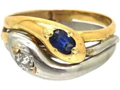 Art Deco 18ct Gold And Platinum Double Snake Ring Set With A Sapphire And Diamond -Antique Jewellery Company 384ed67e dsc09465 scaled 1