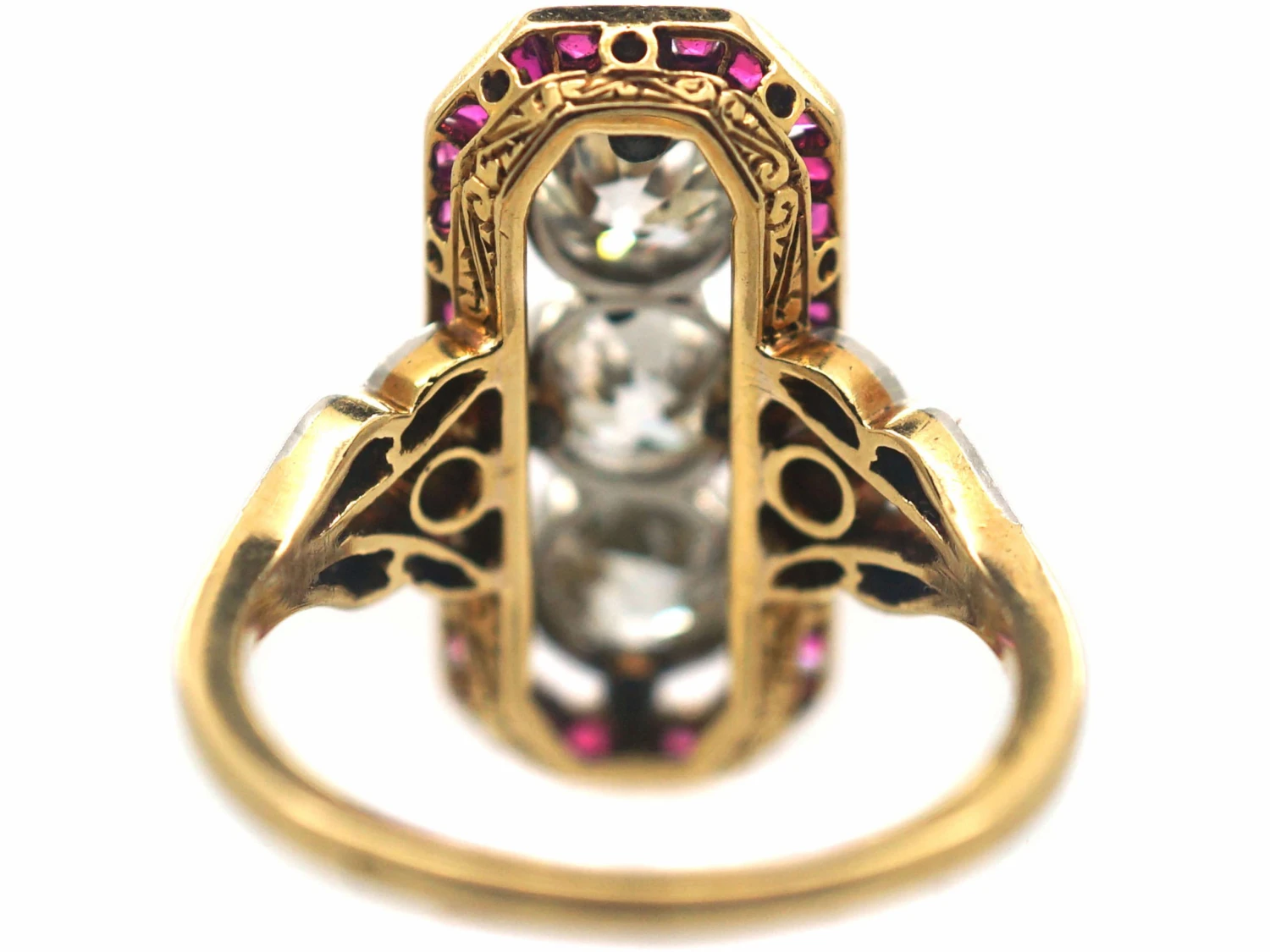 French 18ct Gold & Platinum, Art Deco 18ct Gold & Platinum, Ruby & Diamond Rectangular Ring 6 French 18ct Gold & Platinum, Art Deco 18ct Gold & Platinum, Ruby & Diamond Rectangular Ring - Image 4