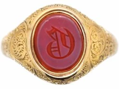 Victorian 15ct Gold & Carnelian Signet Ring With Initial D