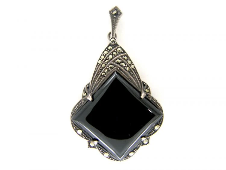 Art Deco Marcasite Onyx Pendant 3 Art Deco Marcasite Onyx Pendant